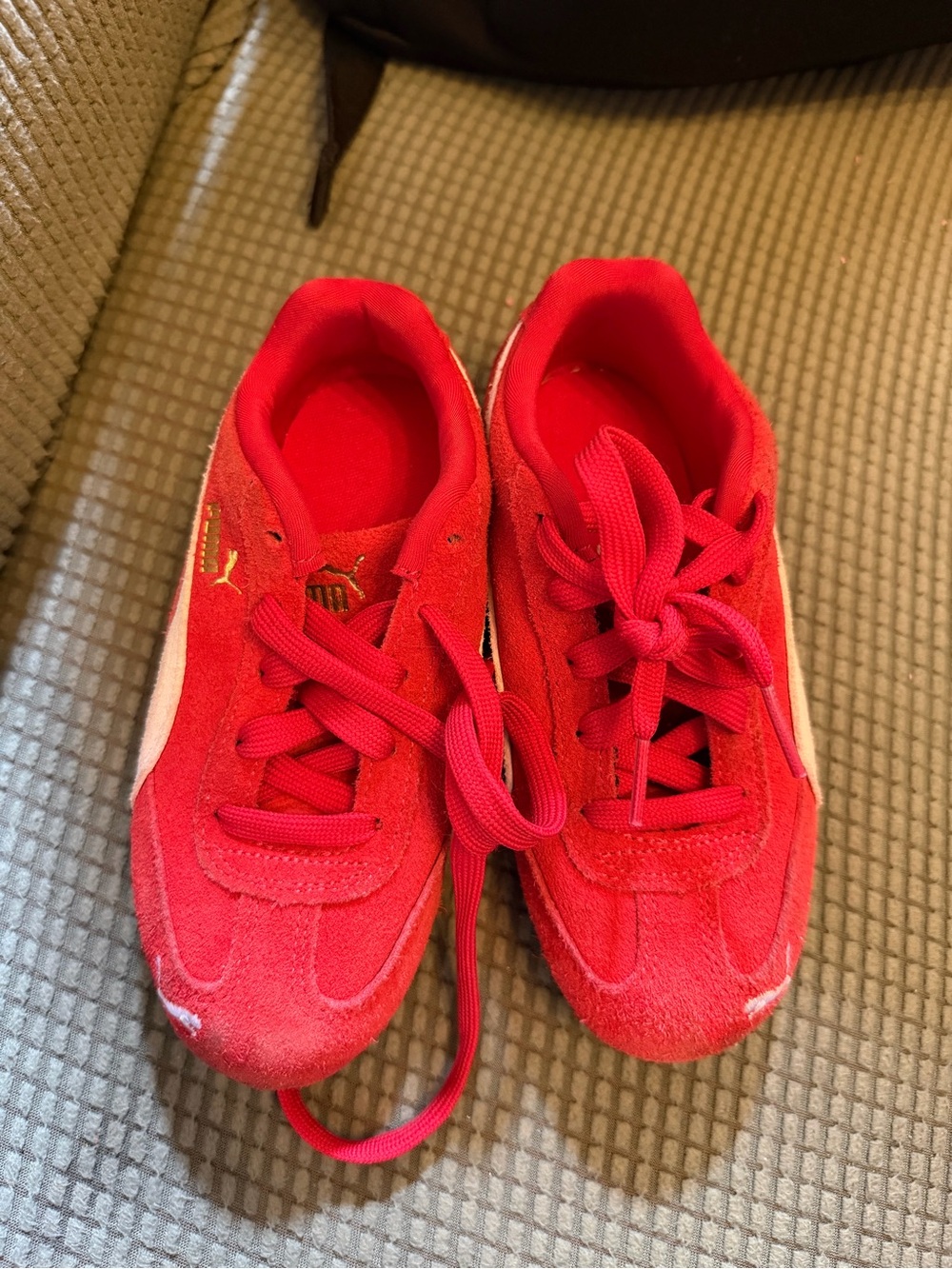 Puma Kids Red Suede Low-Top Sneakers with White Formstripe